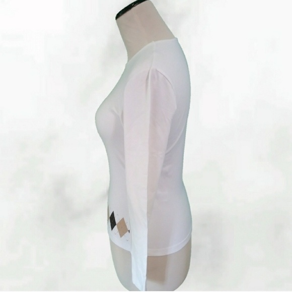 White Long Sleeve Tee With Tartan Plaid Trim - Picture 4 of 7